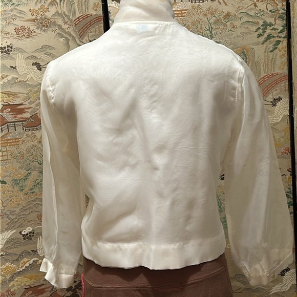JUDY BOND VINTAGE 1950s?  EMBROIDERED SHEER SLEEVE BLOUSE SECRETARY BOW SZ 14/34 - Picture 6 of 16
